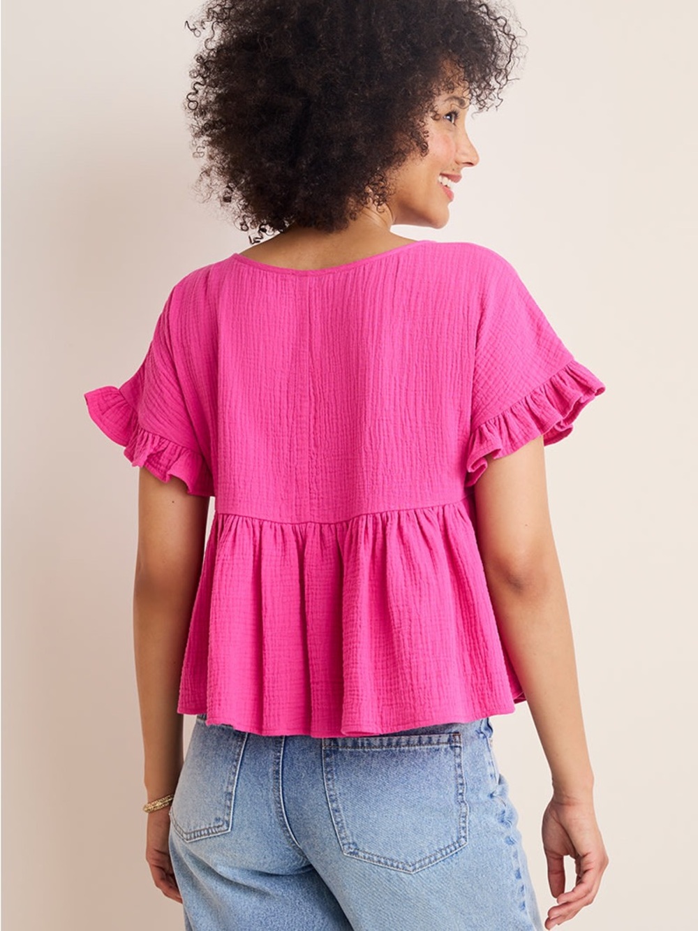 Women’s Hot Pink Peplum Ruffle Sleeve Top Sz XS